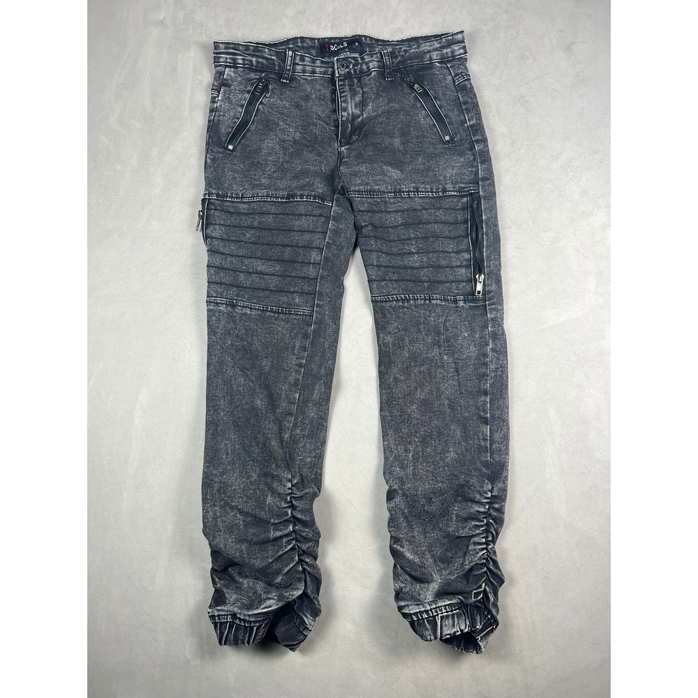 7 Souls Mens Black Acid Wash Moto Biker‎ Jeans Stacked Ruched Hem Size 12